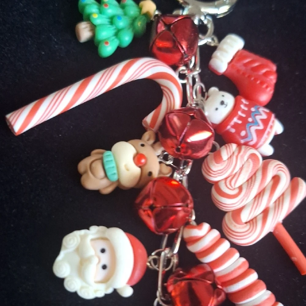 Festive Holiday Bag Charm Keychain with Charms